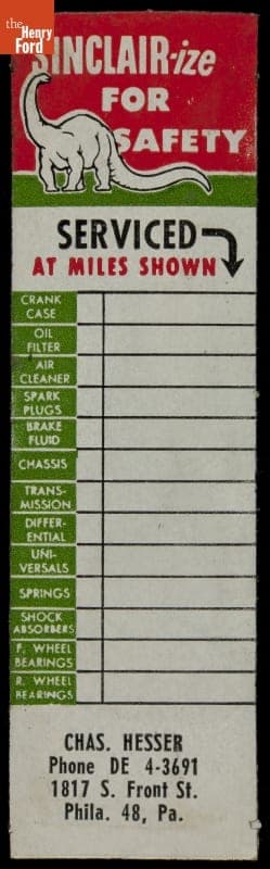 Auto Service Sticker, "Sinclair-ize for Safety," Philadelphia, Pennsylvania, circa 1951