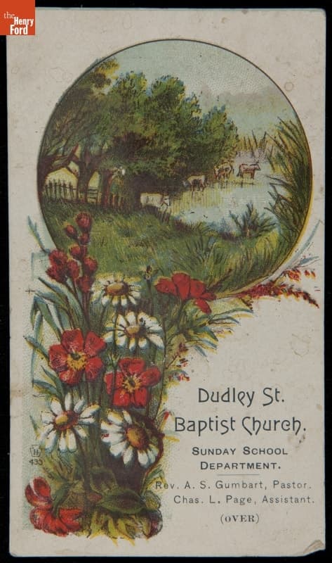 Trade Card for Dudley St. Baptist Church, Sunday School Department, 1890-1899