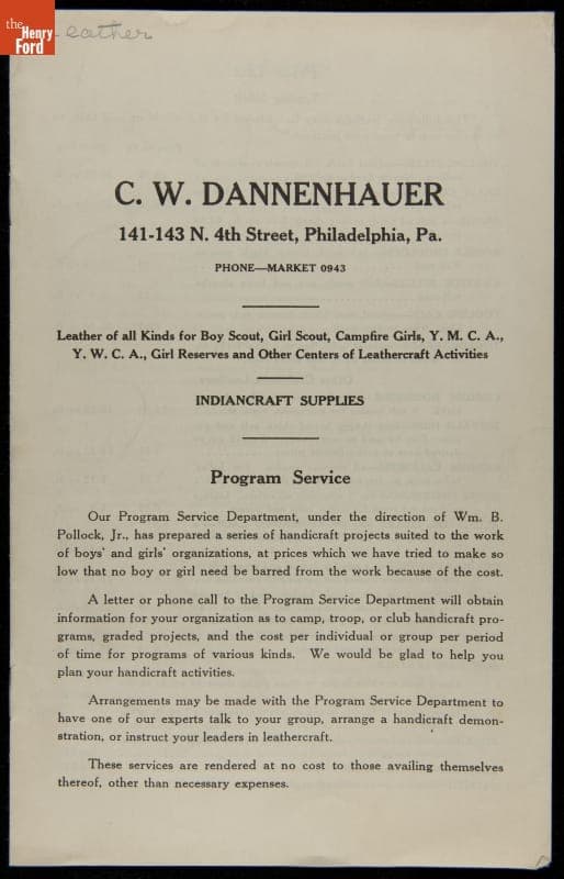 Catalog of Indiancraft Supplies, C. W. Dannenhauer, 1930
