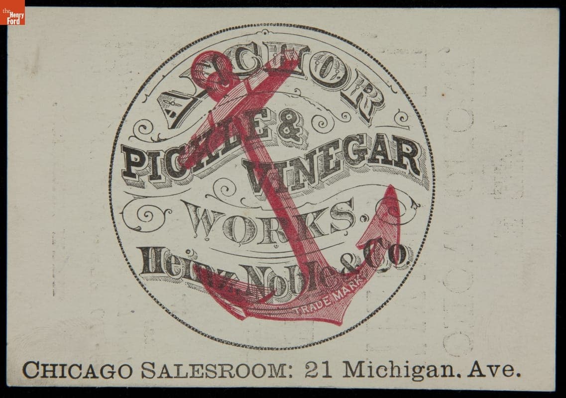 Trade Card for Anchor Pickle & Vinegar Works, Heinz, Noble & Co., circa 1872