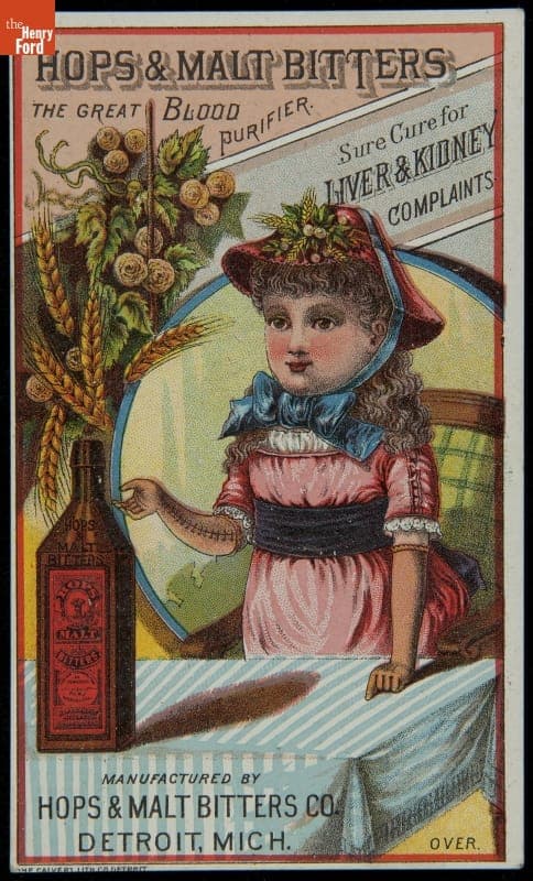 Trade Card for Hops & Malt Bitters, The Great Blood Purifier, 1875-1885