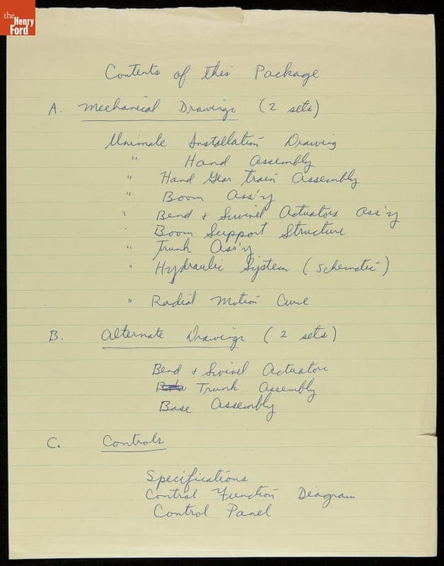 Partial List of Unimate Industrial Robot Drawings