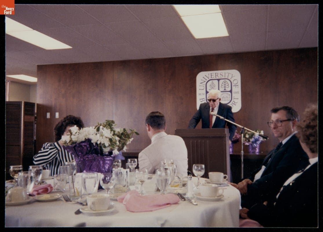 George Devol Speaking at a Luncheon at the University of Bridgeport, Connecticut, 1989