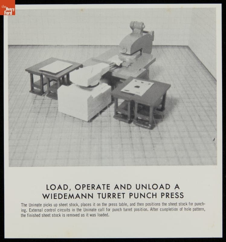 Model of a Unimate Industrial Robot Working with a Punch Press, circa 1964