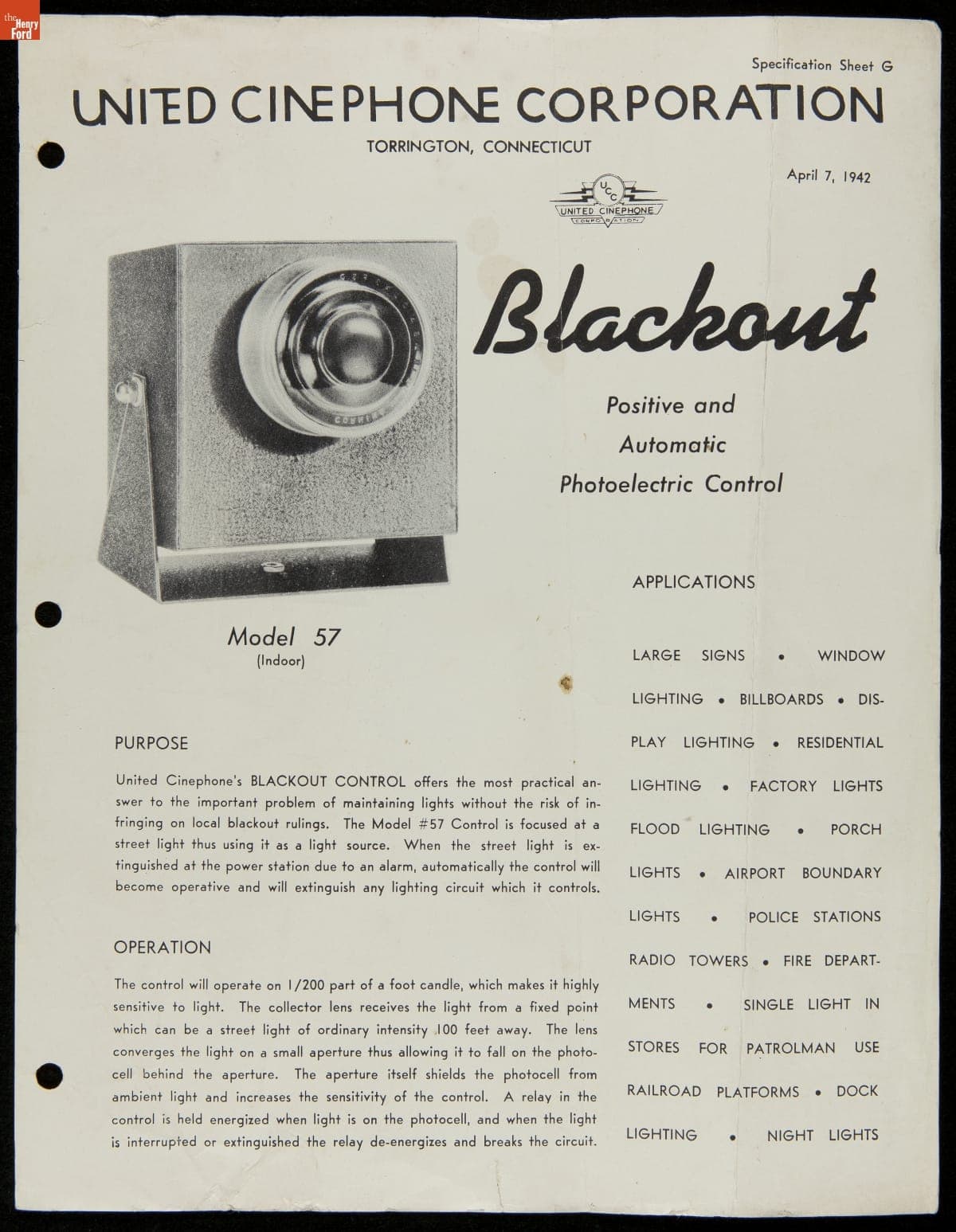 United Cinephone Corporation Brochure, "Blackout," 1942