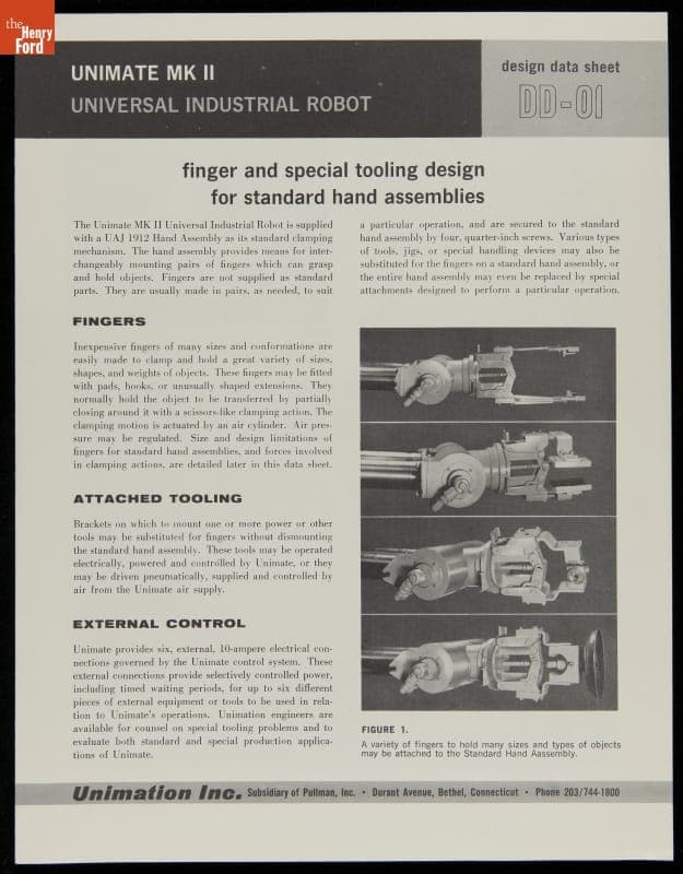 Unimate MK II Universal Industrial Robot, Design Data Sheet DD-01, 1962-1968