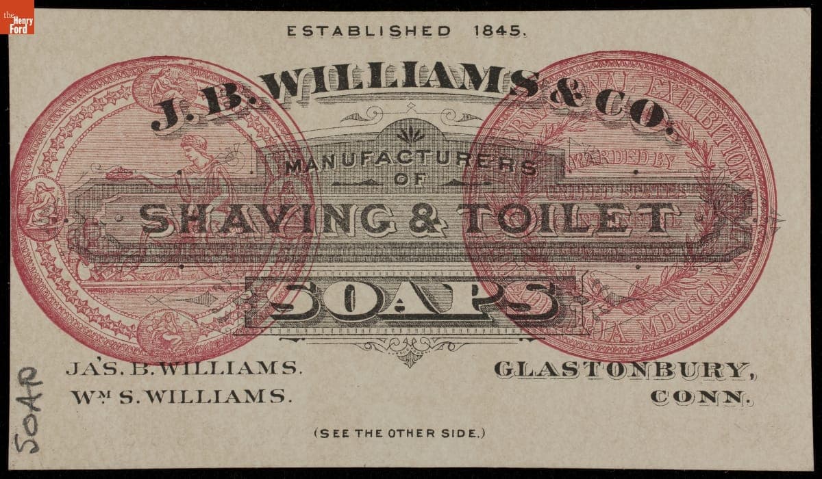 Trade Card for Shaving and Toilet Soaps, J. B. Williams Company, 1875-1880