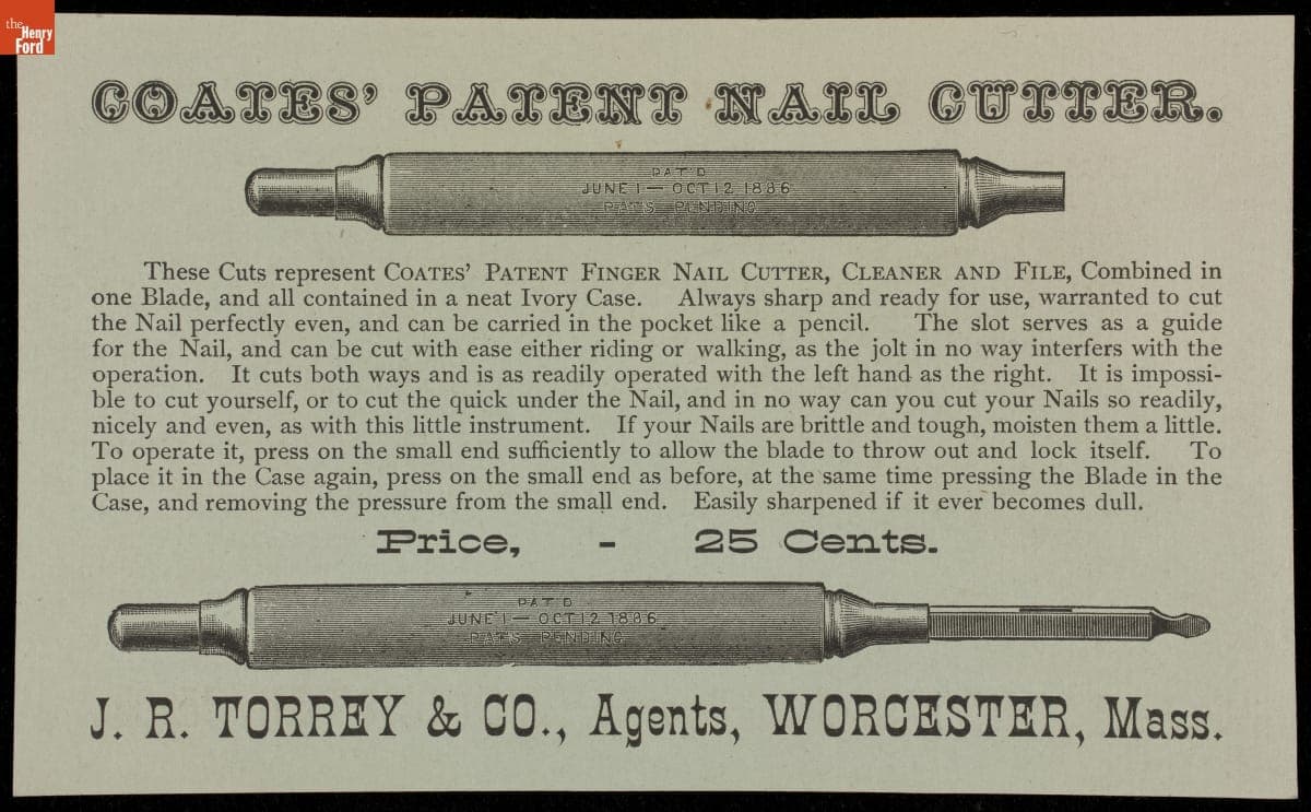 Trade Card for George H. Coates' Patent Nail Cutter, circa 1890