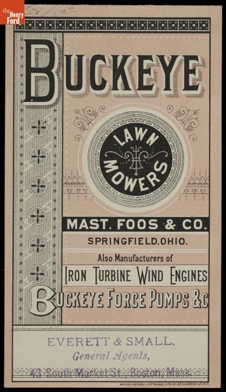 Trade Card for Buckeye Lawn Mowers, Mast, Foos & Co., 1870-1900