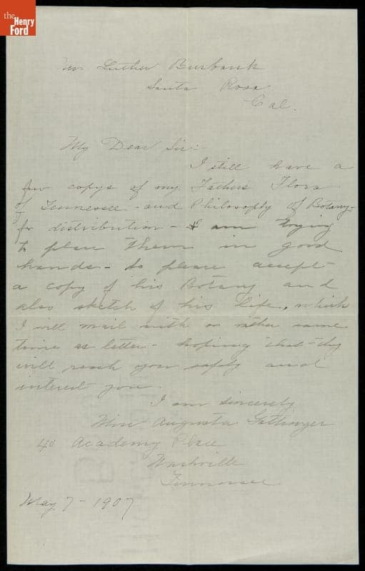 Letter from Augusta Gattinger to Luther Burbank, May 7, 1907