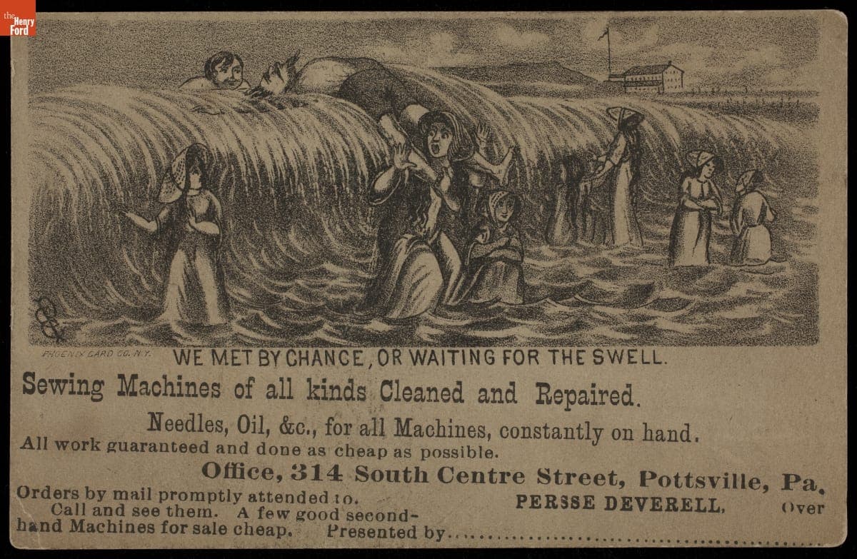 Trade Card for Persse Deverell Sewing Machine Sales and Repair, 1880