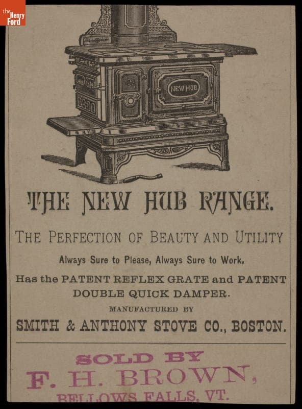 Trade Card for the New Hub Range, Smith & Anthony Stove Co., 1870-1900