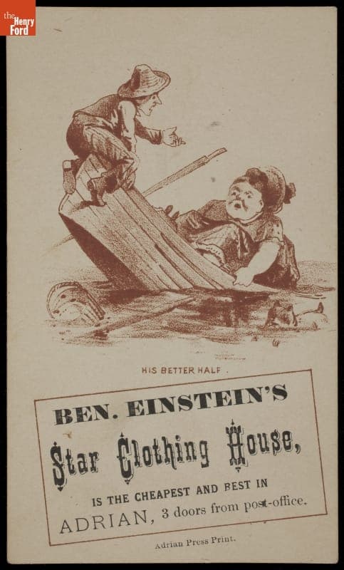 Trade Card for Ben Einstein's Star Clothing House, Adrian, Michigan, 1870-1900