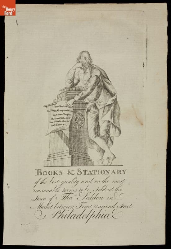 Trade Card for Books & Stationery, Thomas Seddon, circa 1785