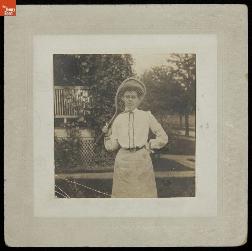 Woman Holding a Tennis Racket, circa 1905