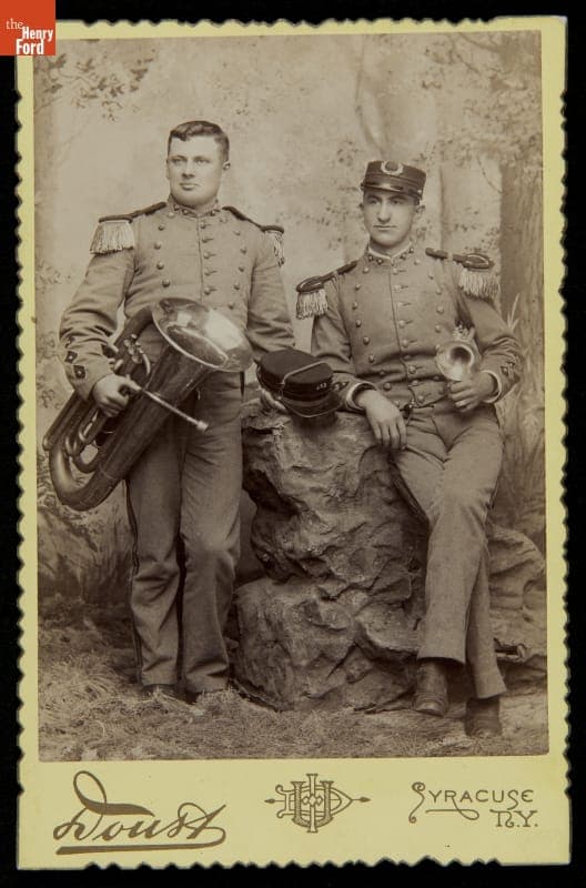 Two Band Performers with Instruments, circa 1890