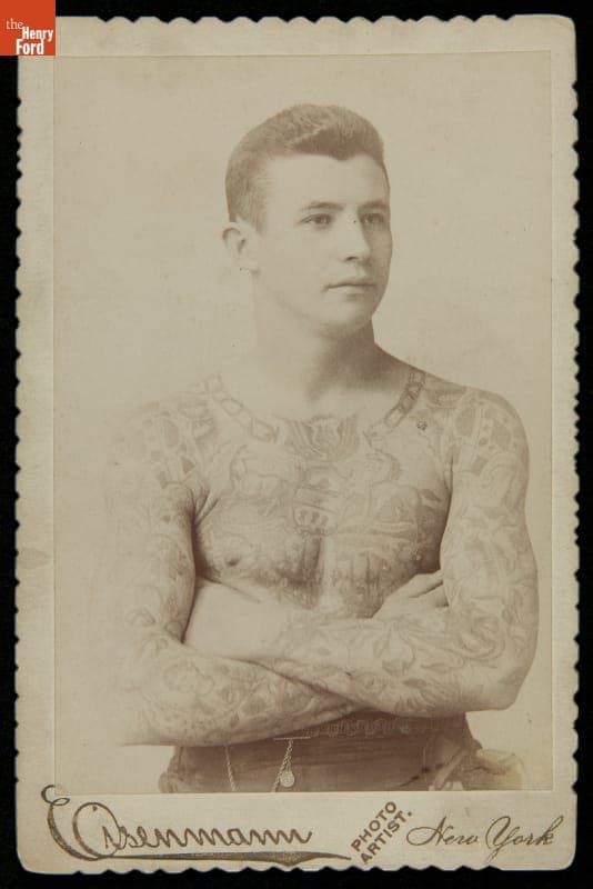 Portrait of Circus Performer and Tattooed Man George Karlavagn, circa 1885