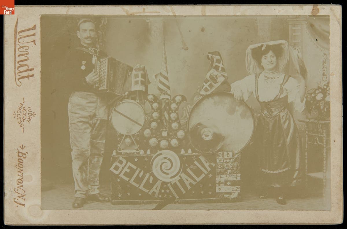Musicians, with "Bella Italia" Sign, circa 1890