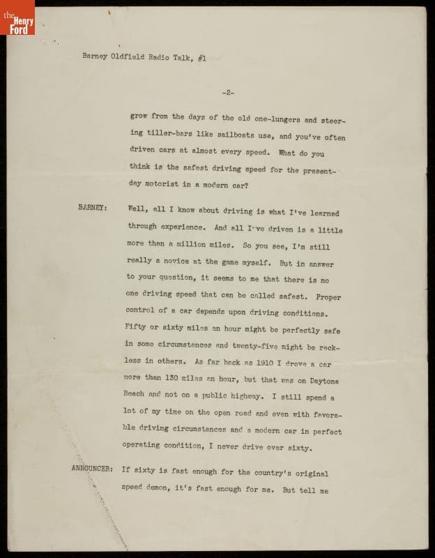 Radio Scripts Featuring Barney Oldfield, circa 1935