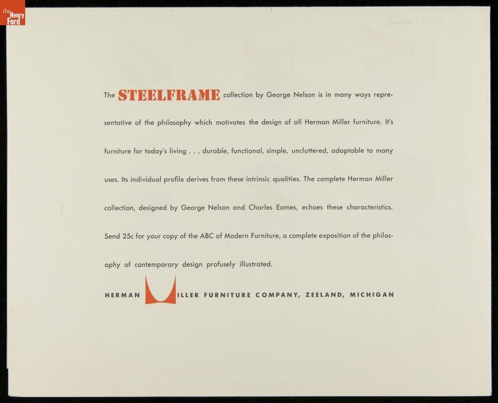 Catalog for Herman Miller Furniture, "The Steelframe Collection by George Nelson," 1954