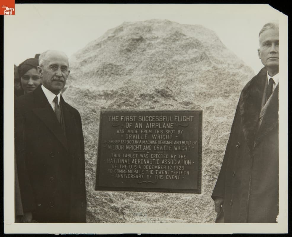 Orville Wright and Senator Hiram Bingham Unveiling Commemorative Tablet, Kill Devil Hills, North Carolina, 1928