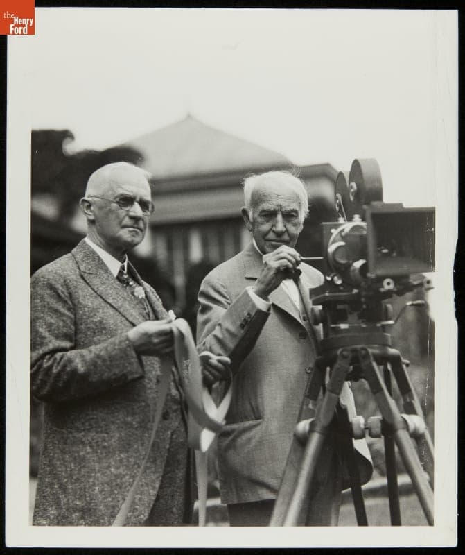 George Eastman and Thomas Edison with Motion Picture Camera, 1928