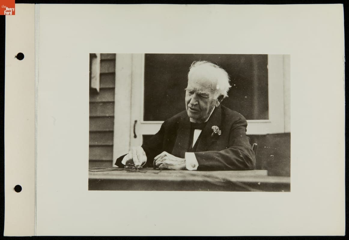 Thomas Edison Using a Telegraph Key on His 81st Birthday, 1928