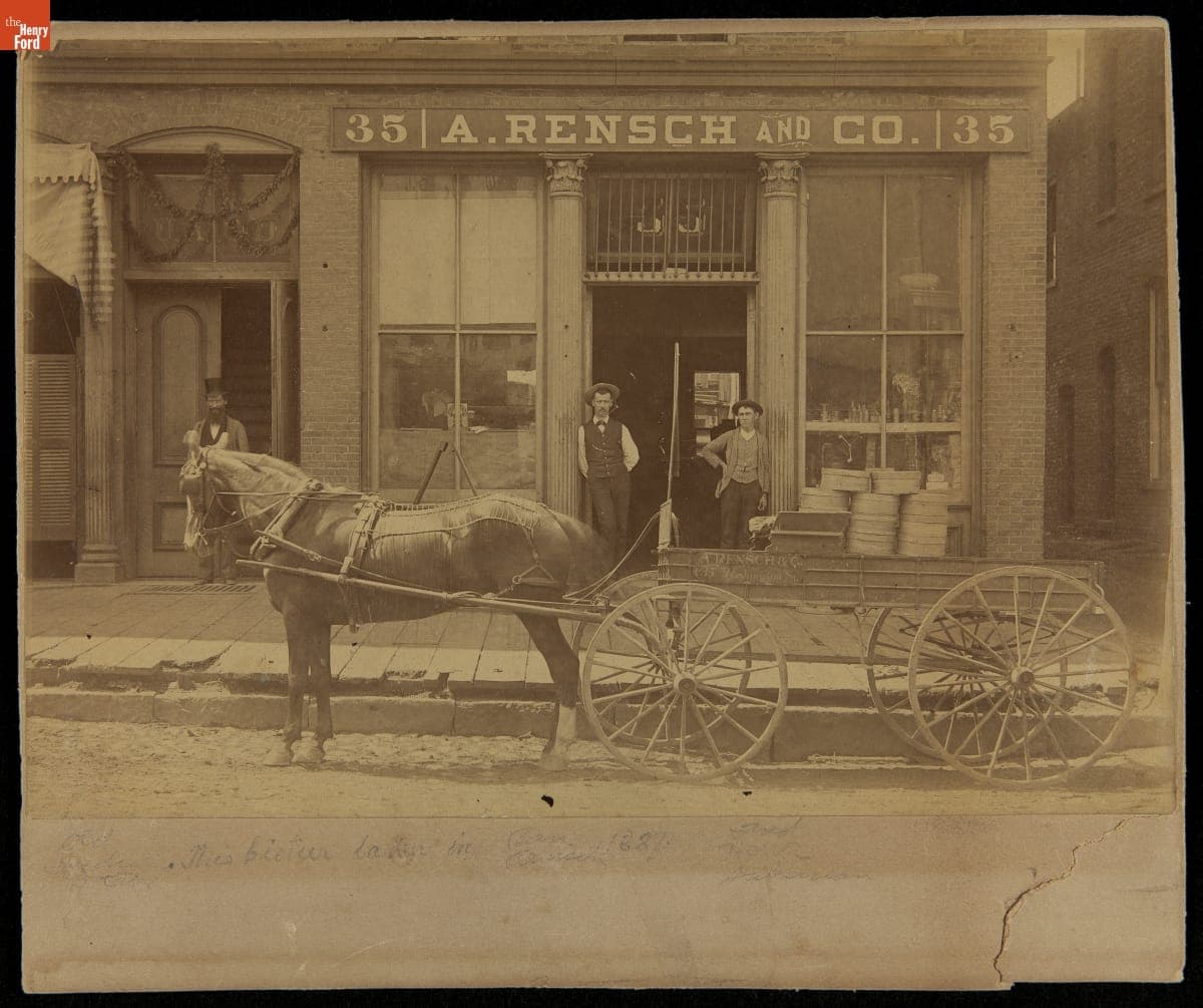 Horse-drawn Wagon outside A. Rensch and Co. Store on Washington Street, Toledo, Ohio, 1887