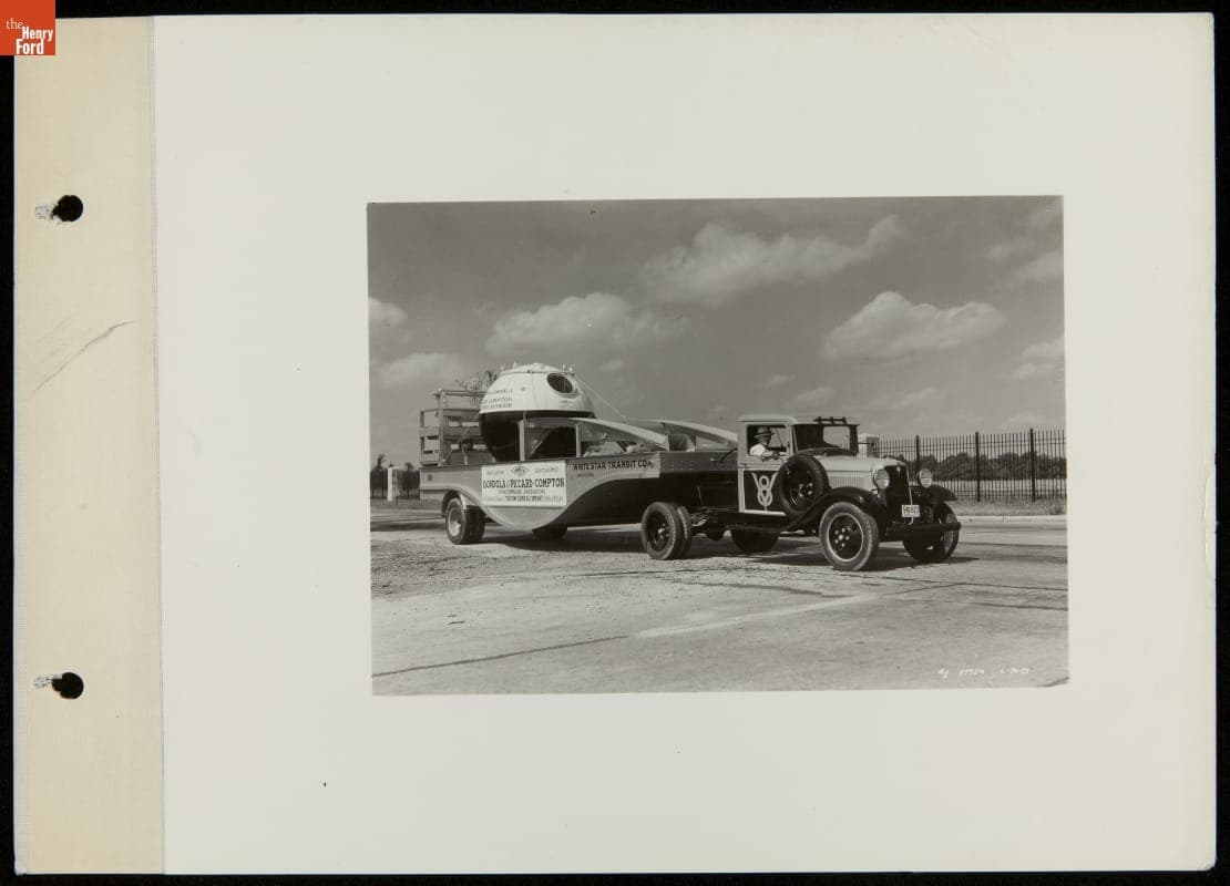 Ford V-8 Truck Hauling Balloon Gondola for the Piccard-Compton Stratosphere Ascension, June 6, 1933