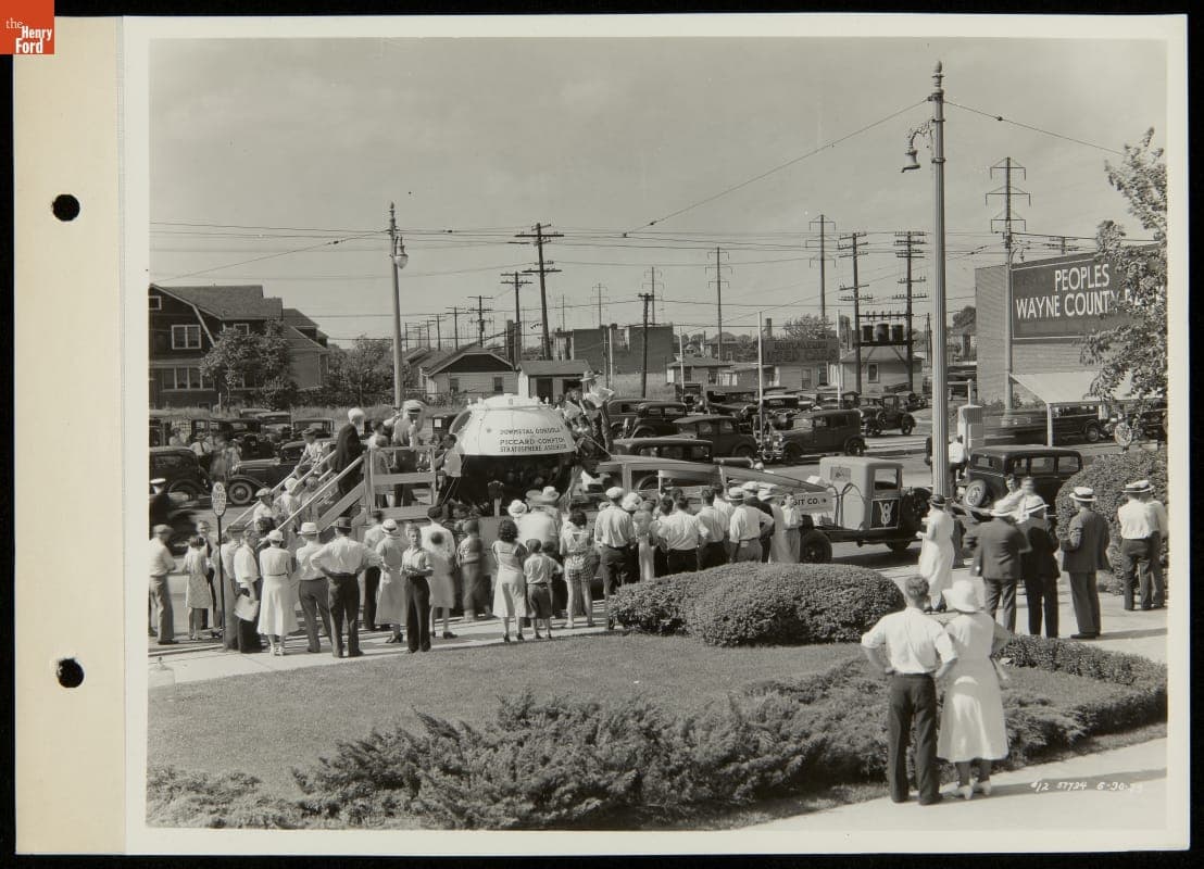 Crowd Watching Ford V-8 Truck Hauling Balloon Gondola for the Piccard-Compton Stratosphere Ascension, June 6, 1933