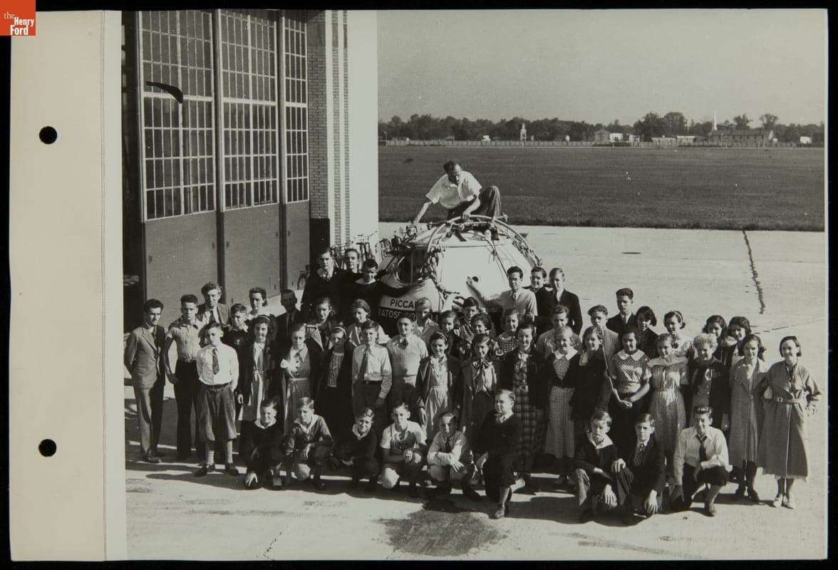 Group from Edison Institute Schools Visit the Piccard Stratosphere Flight Balloon at Ford Airport, September 1934