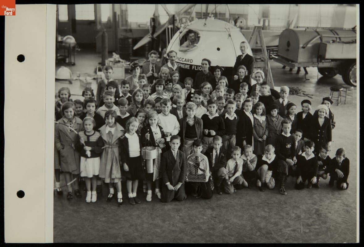 Group from Edison Institute Schools Visit the Piccard Stratosphere Flight Balloon at Ford Airport, September 1934