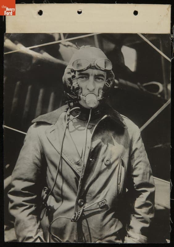 Pilot with the Magnavox Anti-Noise Transmitter, circa 1920
