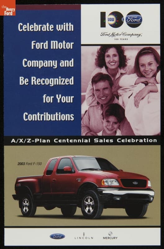 Sales Brochure for 2003 Ford Mustang, "A/X/Z-Plan Centennial Sales Celebration, 100 Years"
