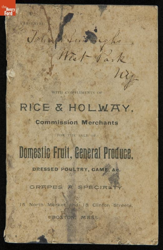 John Burroughs' Record Book of Fruit Sales, 1897-1898