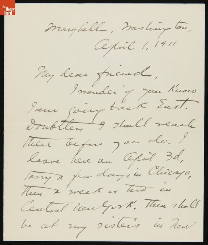 Letter from Clara Barrus to Mrs. J. Edward B. Greene, April 1, 1911