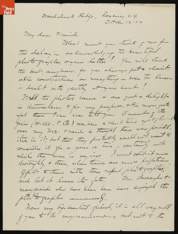 Letter from Clara Barrus to Mr. and Mrs. J. Edward B. Greene, October 13, 1914