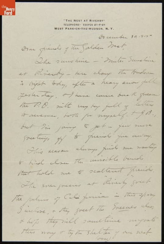 Letter from Clara Barrus to Mr. and Mrs. J. Edward B. Greene, December 30, 1915