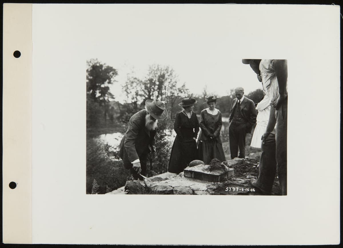 John Burroughs Laying the Cornerstone for Burroughs Grotto at Fair Lane, June 1916