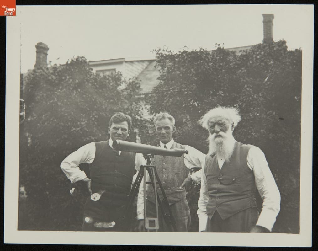 Glen Buck, Henry Ford and John Burroughs in Concord, Massachusetts, August 1913