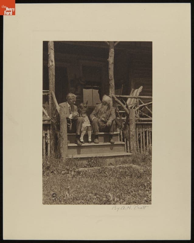 Henry Ford, Elizabeth Burroughs, and John Burroughs at Woodchuck Lodge, 1915