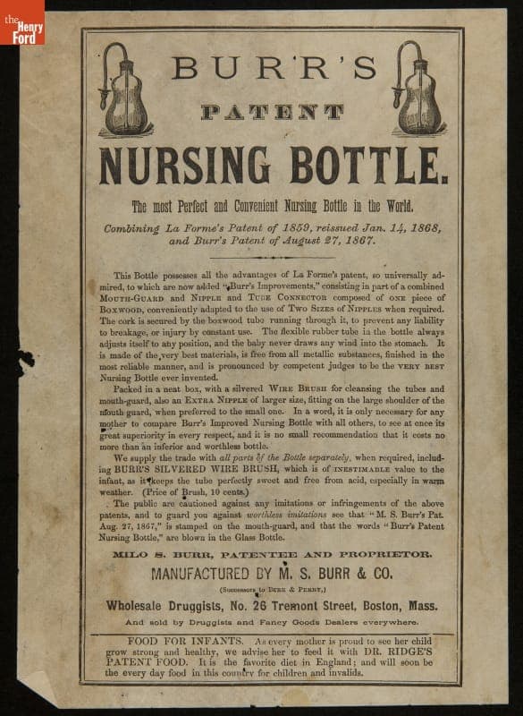 Burr's Patent Nursing Bottle Advertisement, circa 1868