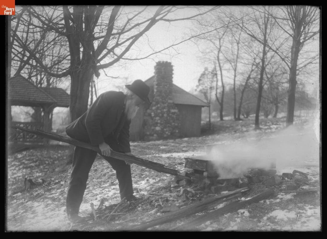 John Burroughs outside His Bark Study at Riverby, 1910-1920