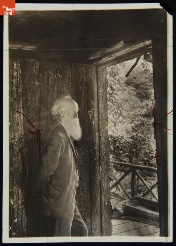 John Burroughs inside Slabsides, circa 1915