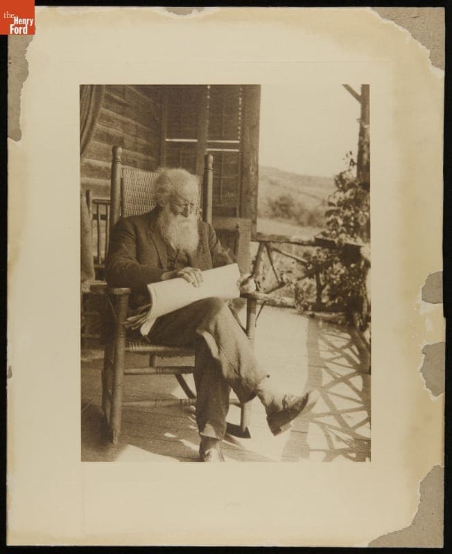 John Burroughs on Porch of Woodchuck Lodge, circa 1917