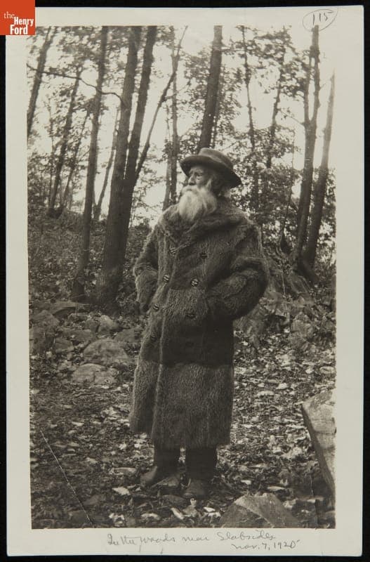 John Burroughs Wearing His Woodchuck Fur Coat, near Slabsides, November 7, 1920