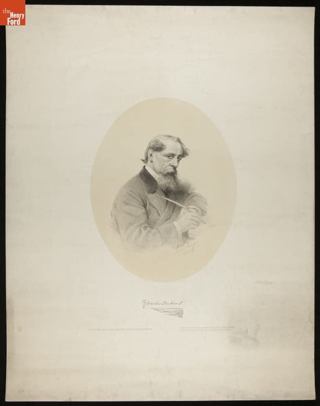 Lithograph, Portrait of Charles Dickens, 1867