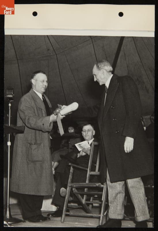 Ford Dealers Presenting Henry Ford with Farris Windmill in Greenfield Village, November 6, 1936