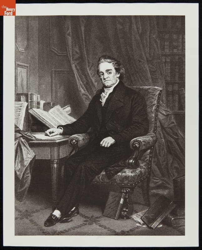 Engraving Showing Noah Webster at His Desk, circa 1828