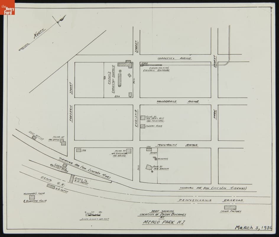 "Map Showing Location of Edison Buildings at Menlo Park, N.J.," circa 1880